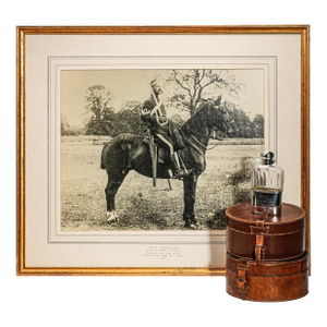 Collection Sterling Silver Crystal Flask With Framed Soldier on Horse Equestrian Photograph British Militaria