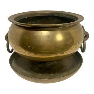 19th Century Qing Dynasty Chinese Bronze Twin Handle Censer Incense Burner 8” Diameter For Sale
