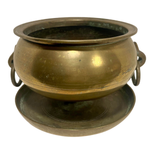 19th Century Qing Dynasty Chinese Bronze Twin Handle Censer Incense Burner 8” Diameter
