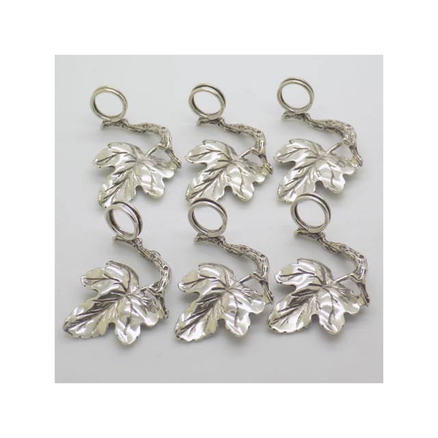Vintage Italian Handmade Vine Leaf Shaped Silver Table Place Holder, Arezzo, Italy, 1980s, Set of 6 For Sale - Image 9 of 9