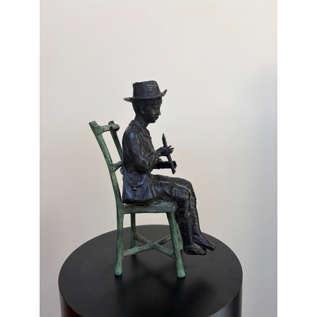 Maitland - Smith Maitland-Smith Verdigris Bronze Flute Boy Sculpture For Sale - Image 4 of 15