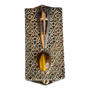 Vintage Israel Sterling Silver 925 Filigree Mezuzah Case Tiger's Eye Stone Judaica