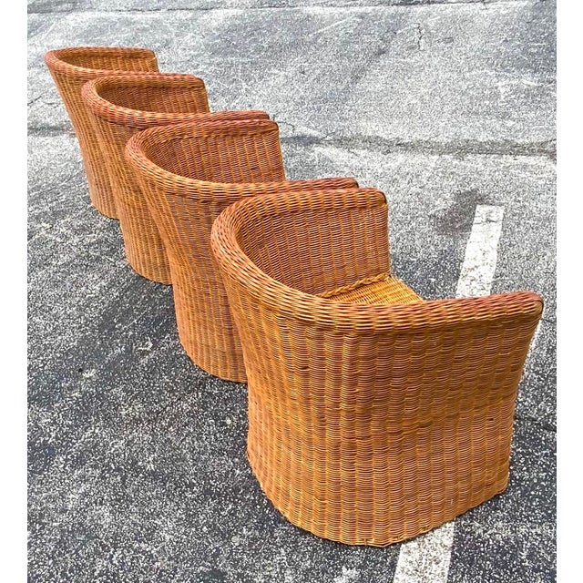 Vintage Boho Chic Rattan Barrel Chairs Set of 4 Chairish