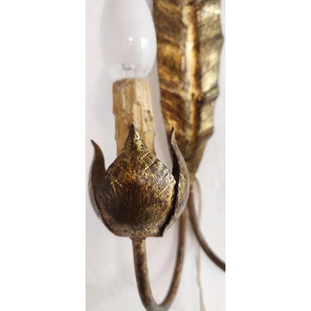 Wrought Iron and Gold Leaf Wall Light, Spain, 1970s For Sale - Image 3 of 7