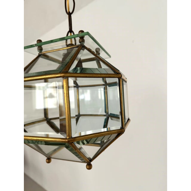 Italian Brass and Cut Glass Pendant Lamp, 1960s For Sale - Image 13 of 14