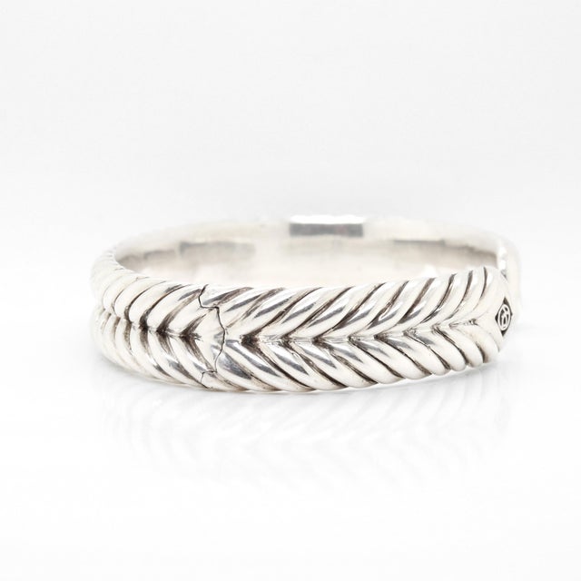David Yurman Sterling Silver 13mm Chevron Cable Cuff Bracelet For Sale - Image 12 of 13