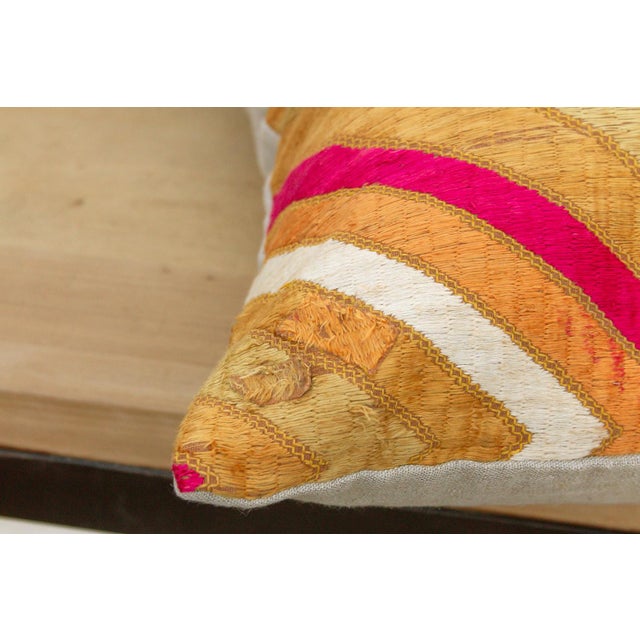 Textile Royal Ribbon, Large Heirloom Bagh Phulkari Pillow For Sale - Image 7 of 8