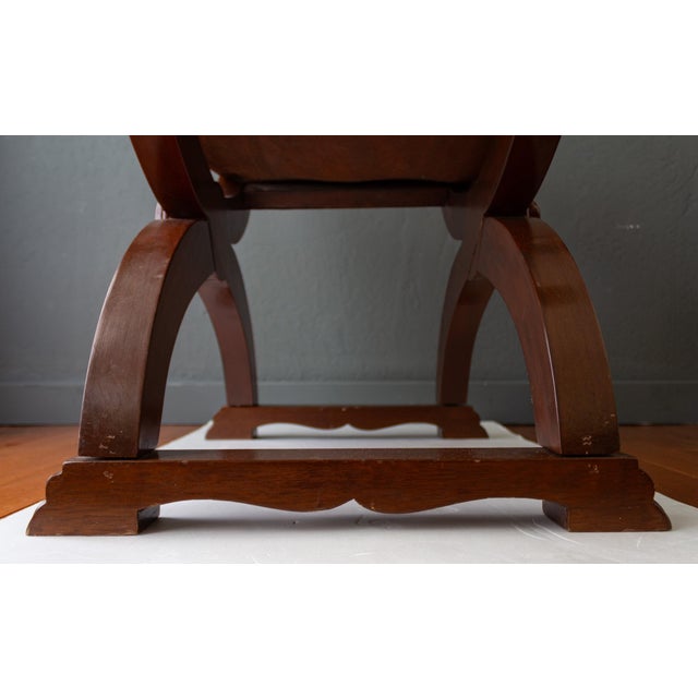 Spanish Colonial Savonarola Chair With Carved Lion Heads and Tooled Leather For Sale - Image 14 of 18