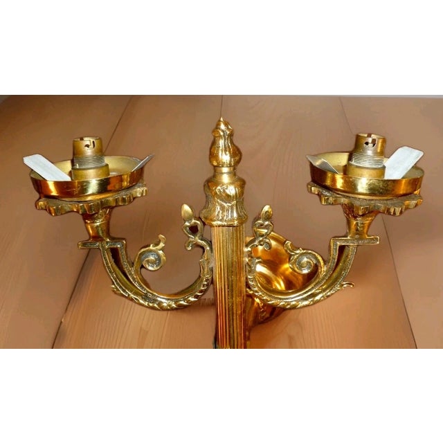Antique 20" French Regency Brass/ Bronze Hand Held Torch Wall Sconce With Flame Shades For Sale - Image 14 of 18