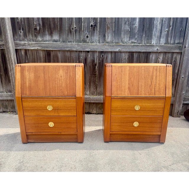 Vintage teak nightstands from D-Scan Furniture's "Captain Line" of the 1970's and 1980's.. This line featured teak...