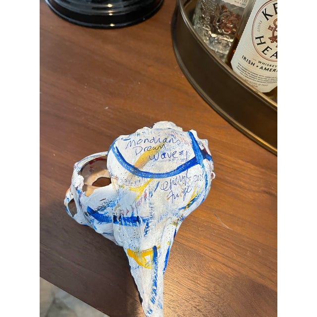 "Mondrian’s Dream Wave”: Signed by Artist Cheryl Fudge Nantucket Modern Abstraction Painted Shell Sculpture For Sale - Image 11 of 12