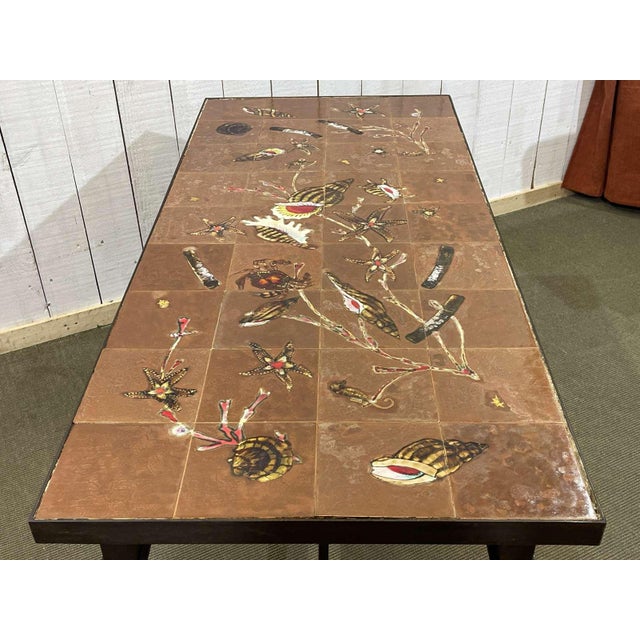Wrought Iron Console Table with Tiled Earthenware Top and Seabed Decoration, 1950s For Sale - Image 10 of 18