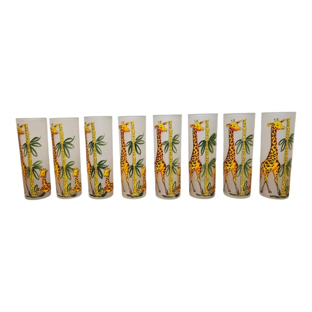 1950s Mid Century Modern Gay Fad Studios' "Giraffe" Tom Collins Glasses - Set of 8 For Sale