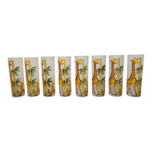 1950s Mid Century Modern Gay Fad Studios' "Giraffe" Tom Collins Glasses - Set of 8