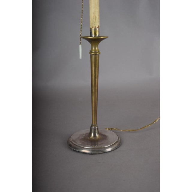 1940s Vintage Brass Table Lamp, Worn Silver-Tone Finish, Pleated Shade, 1940s For Sale - Image 5 of 7