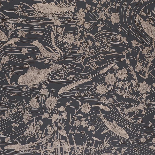 Paper Schumacher Sea Garden Wallpaper in Charcoal - 10 Yards For Sale - Image 7 of 7