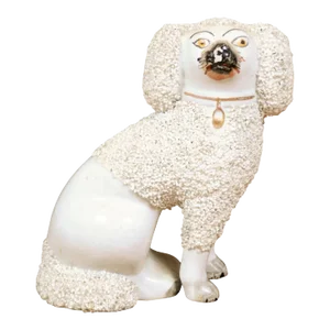 English 19th Century Victorian Split Leg Staffordshire Dog with White Coat