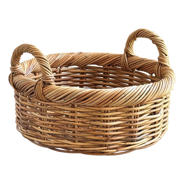 Vintage French-Style Basket W/ Twisted Rim and Double Handles For Sale