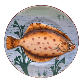 19th Century Majolica Porcelain Flounder Fish Wall Platter For Sale