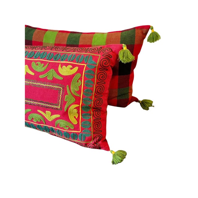 Boho Chic Early 21st Century Hand-Stitched Wool Tassel Throw Pillows- Set of 2 For Sale - Image 3 of 13