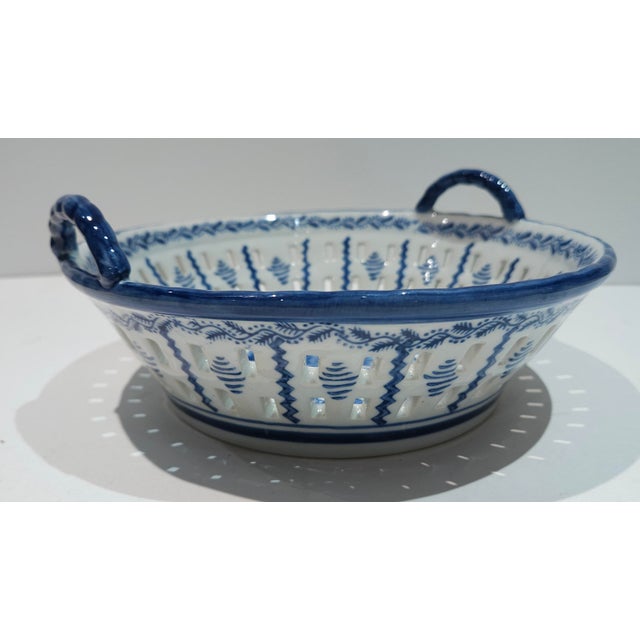 Ceramic Vintage Blue and White Ironstone Waxed Basket For Sale - Image 7 of 11