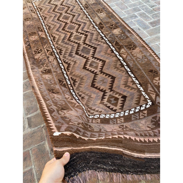 Afghan Maimana Kilim Area Rug, Handwoven Wool, 5x8, Brown & Blush For Sale - Image 12 of 12