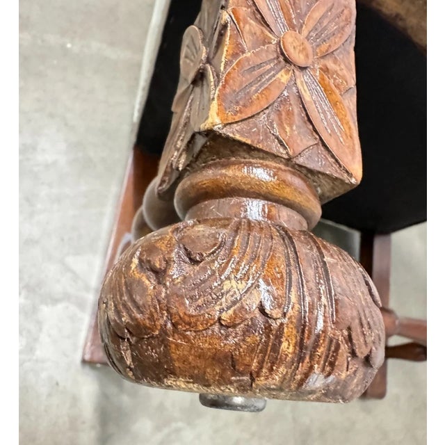 Antique French Baroque Carved Wood Animal Hide Throne Chair For Sale - Image 16 of 17