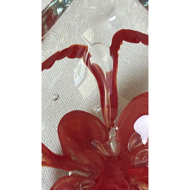 1960s 1960s Art Glass Ashtray MCM Red Encased Floral Bubbles Hand Worked Heavy Freeform For Sale - Image 5 of 9
