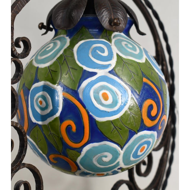 Turquoise French Art Deco Table Lamp by Adrien Mazoyer - 1930s France For Sale - Image 8 of 11