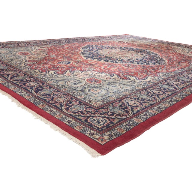 74404 Vintage Indian Tabriz Rug, 08'00 x 11'04. Stately decadence meets preppy formality in this hand knotted wool vintage...