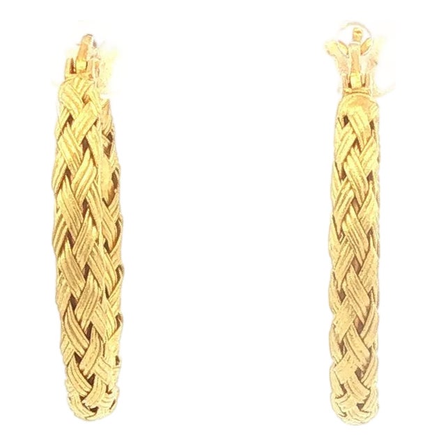 18k Gold Woven Hoop Earrings, A Pair For Sale