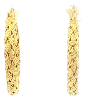 18k Gold Woven Hoop Earrings, A Pair