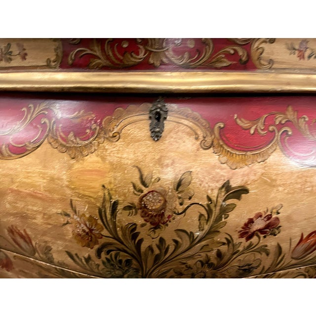 Italian Venetian Rococo-Style Painted Secretary Cabinet-Mirrored Doors, C. 1930s For Sale - Image 14 of 14