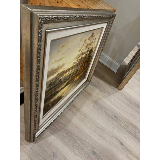 Vintage Framed Landscape Oil Print on Canvas For Sale - Image 4 of 8