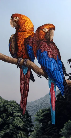 Dallas John Cuban Macaws Signed Realism Serigraph Artwork Unframed, 1984