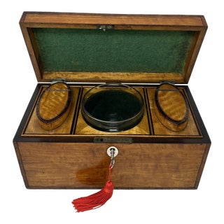 Antique English Satinwood Wooden Georgian Regency Double Tea Caddy 19th Century For Sale