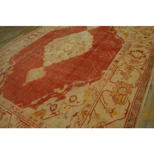 1880s Burnt Orange Medallion Antique Turkish Oushak Carpet 10' X 13' Knotted Wool Rug For Sale - Image 9 of 9