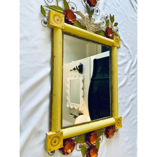 Vintage Tole Painted Metal Floral and Birds Mirror 1960’s For Sale - Image 9 of 12