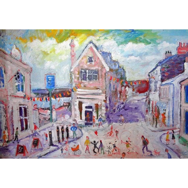 Simeon Stafford Evening In Marzion: Contemporary Outsider Art Oil Painting 2011 For Sale