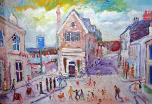 Simeon Stafford Evening In Marzion: Contemporary Outsider Art Oil Painting 2011