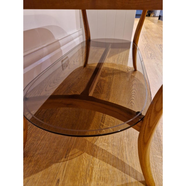 Mid-Century Blonde Oval Coffee Table Smoked Glass from Ercol, 1970s For Sale - Image 10 of 11