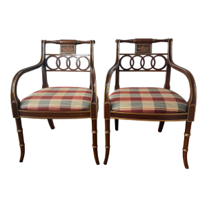 Pair of 1990s Baker Historic Charleston Collection “Governor Alston” Regency Armchairs