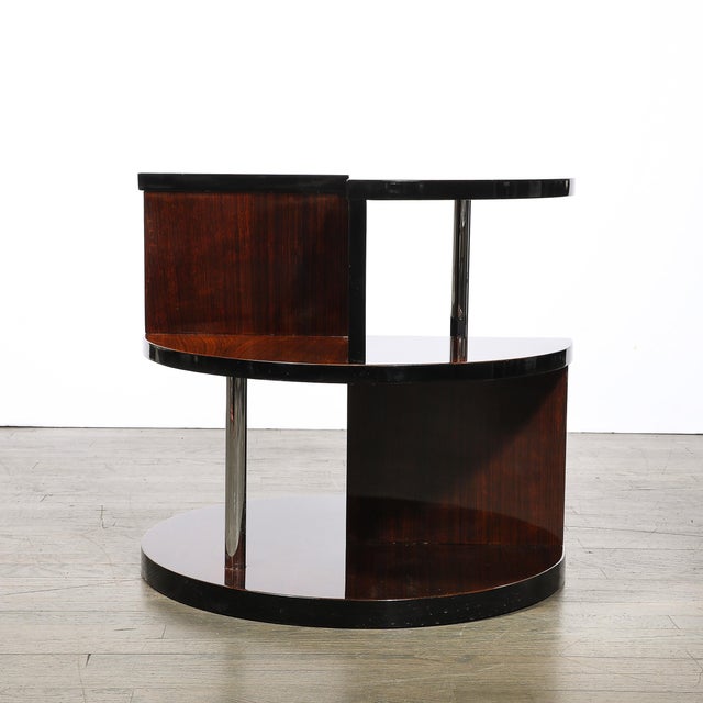 Art Deco Machine Age 3-Tier Walnut Occasional Table With Chrome Rod Supports For Sale - Image 15 of 15