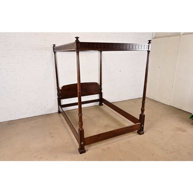 Henredon Henredon Georgian Carved Mahogany Four-Poster Queen Size Canopy Bed For Sale - Image 4 of 9