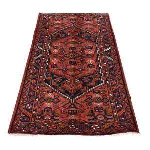 Hamedan Rug 4'3'' X 6'7'' Red Wool Vintage Tribal Hand-Knotted Oriental Carpet