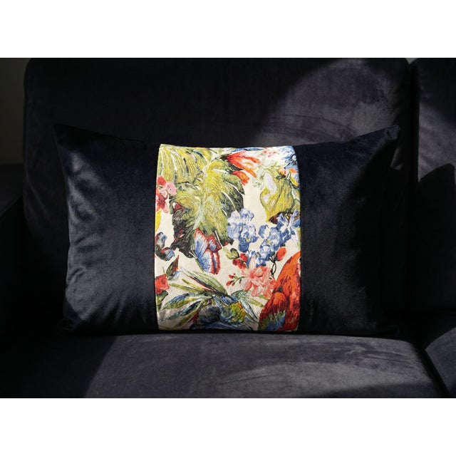 2020s Handmade Black Velvet Lumbar Cushion Cover For Sale - Image 5 of 14