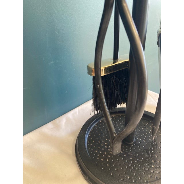 1970s Vintage Brass & Cast Iron 5-Piece Fireplace Tool Set For Sale - Image 5 of 11