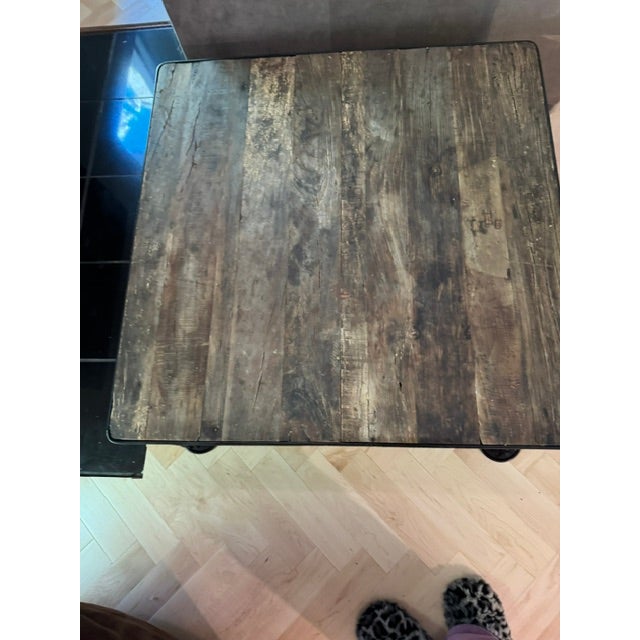 Industrial Restoration Hardware Reclaimed Wood & Cast Iron Coffee Table For Sale - Image 3 of 3