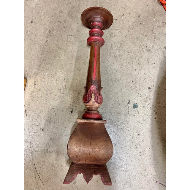 Wood Vintage Carved Wood Altar Stick Candle Holder For Sale - Image 7 of 10