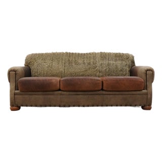 Vintage Western Ranch Leather Sofa For Sale